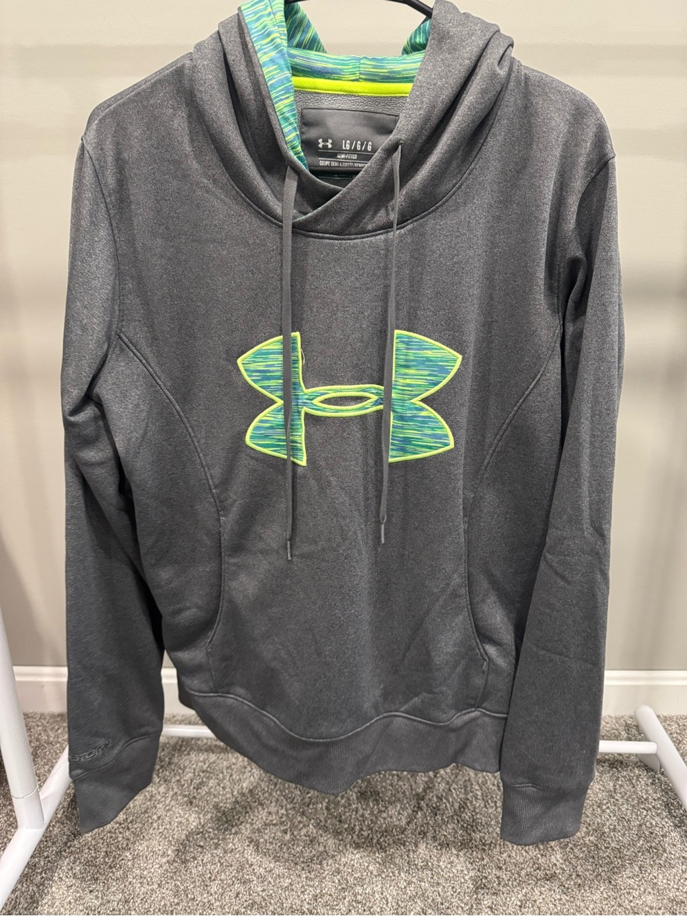 Under Armour Gray Hoodie with Lime Green Accent Logo